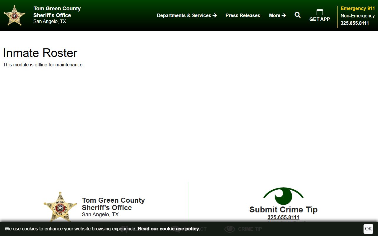Tom Green County inmate roster current inmate search with booking fields